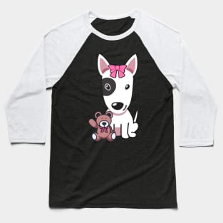 Cute bull terrier holds a teddy bear Baseball T-Shirt